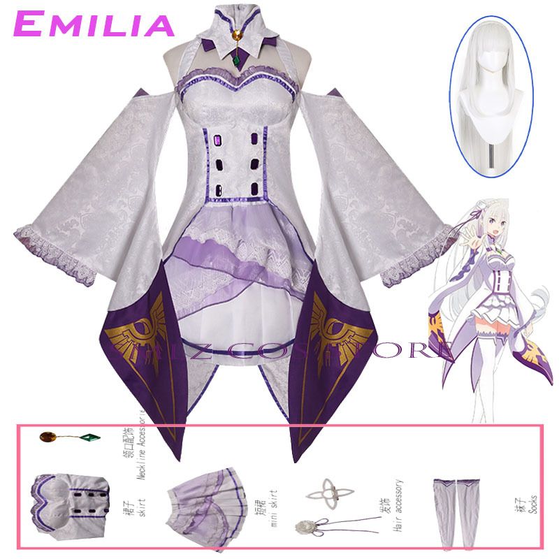 Fantasia de Cosplay Emilia do  - Anime Cosplay Ladies avaliação e preço